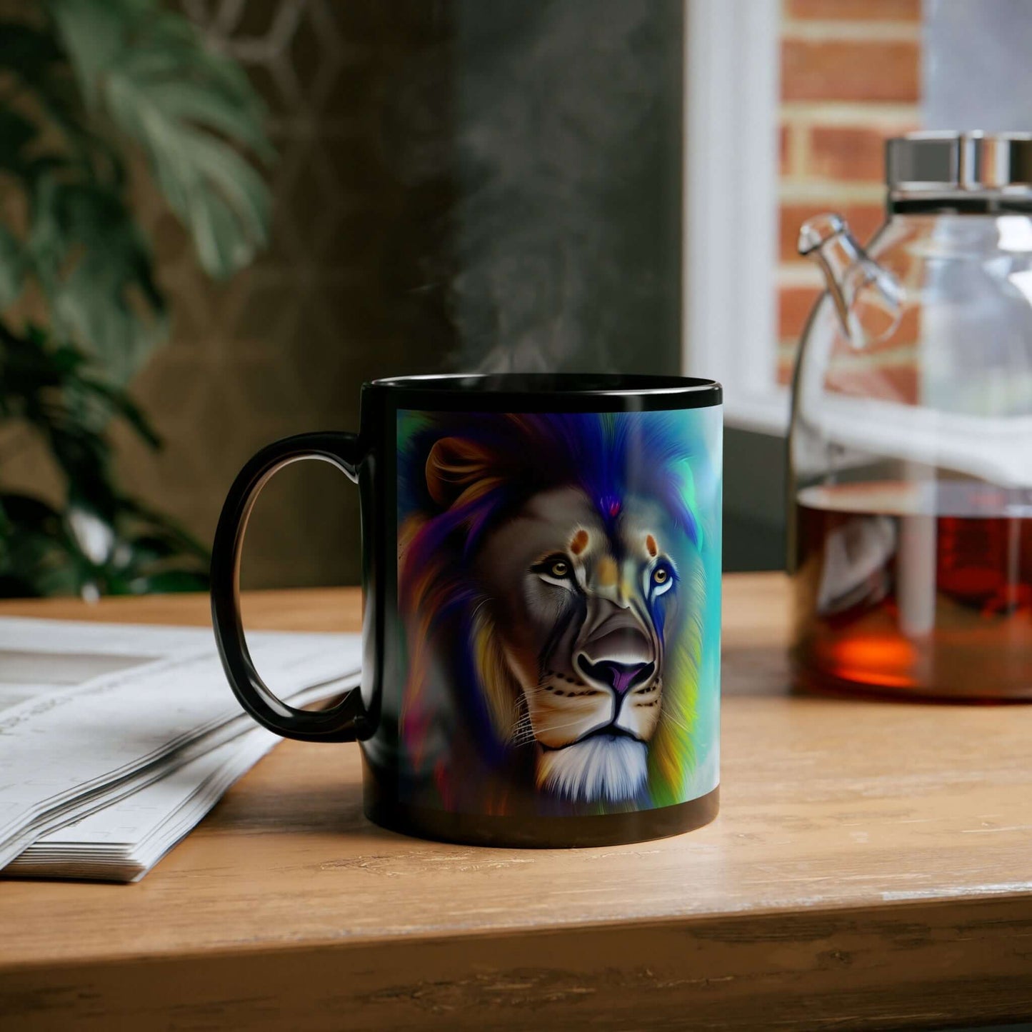 Lion Rainbow Black Mug