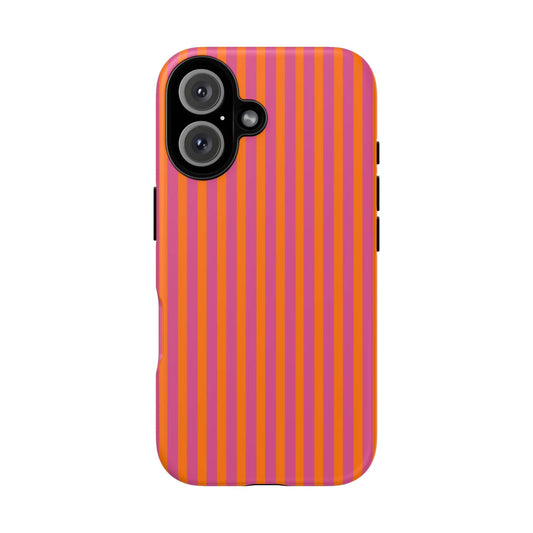 Orange Pink Striped Tough Phone Cases - iPhone 16 / Matte - Phone Case
