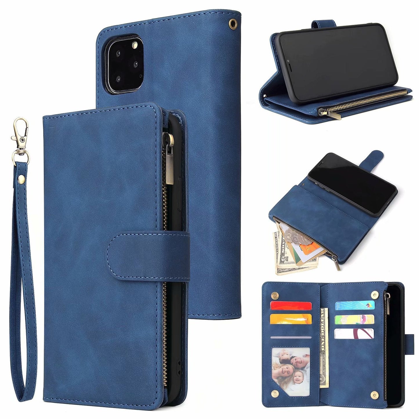 Phone Case Wallet Multi Card Zipper Bag Protective Shell