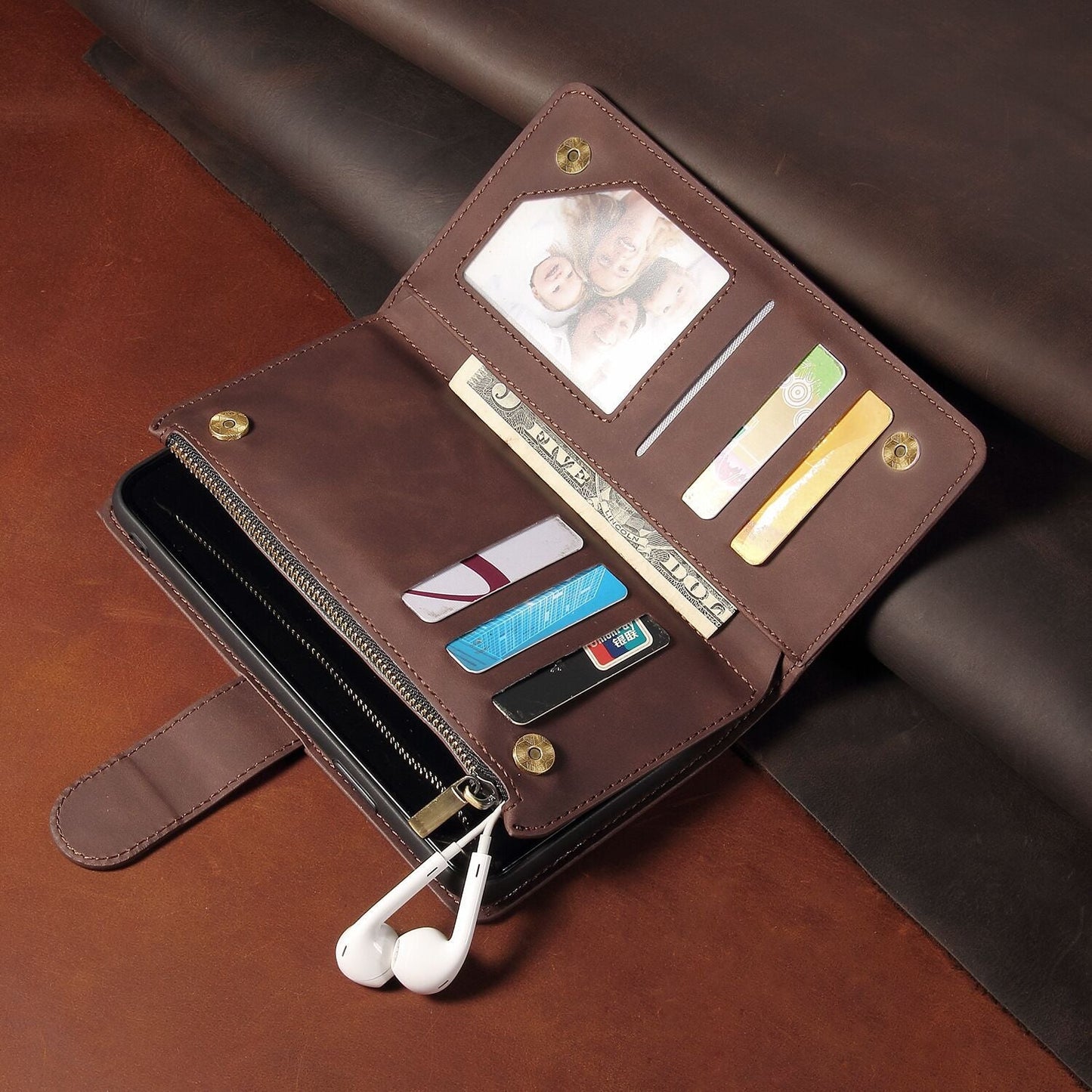 Phone Case Wallet Multi Card Zipper Bag Protective Shell
