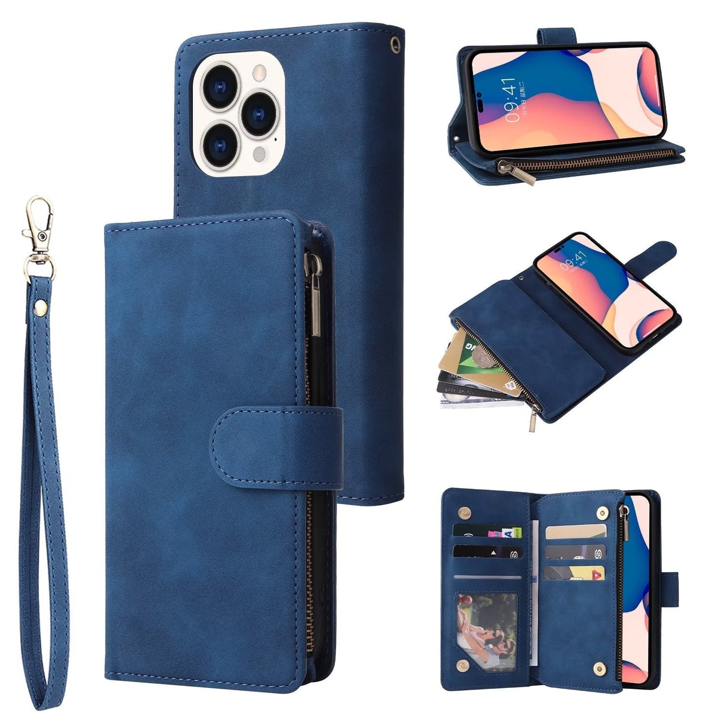 Phone Case Wallet Multi Card Zipper Bag Protective Shell