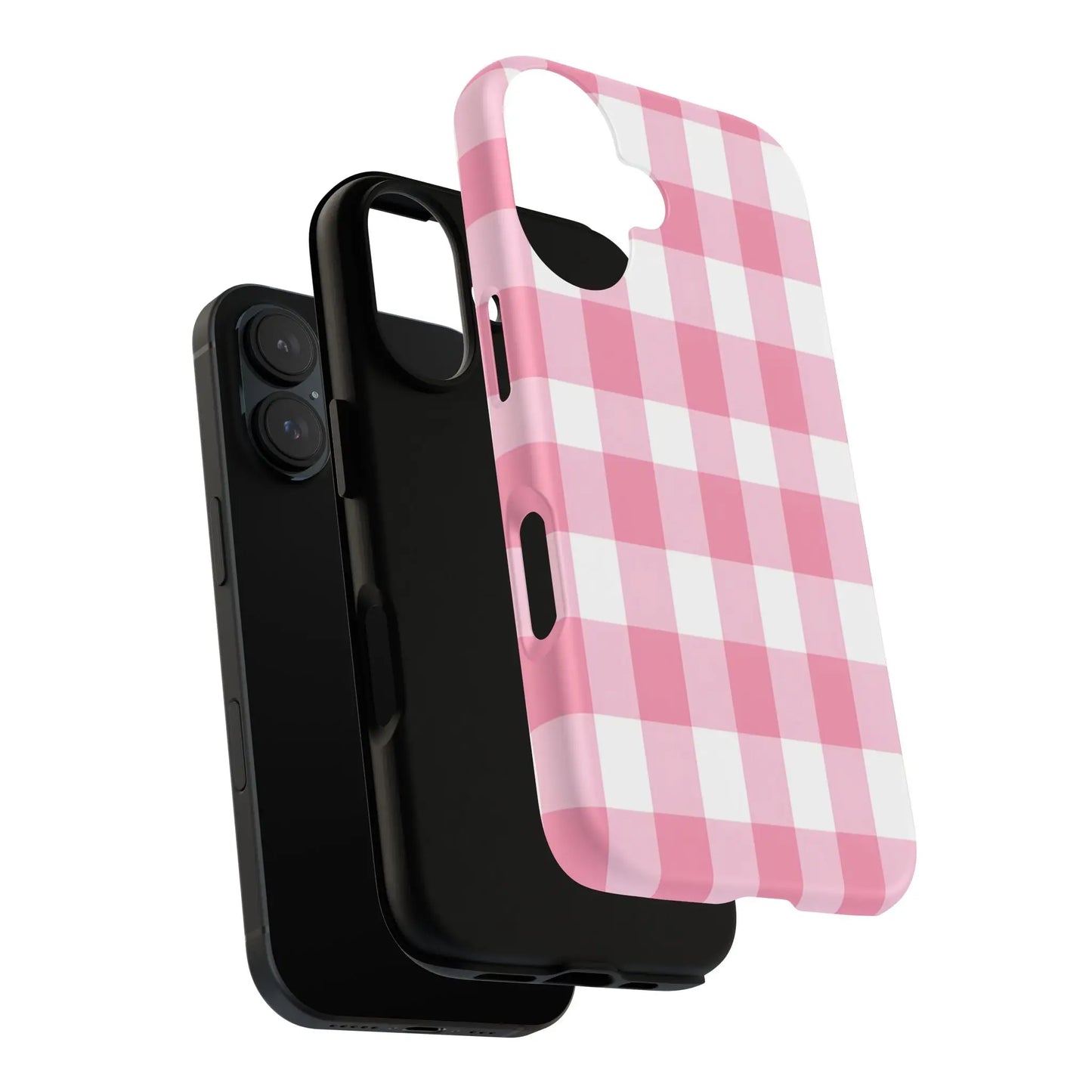 Pink gingham cute phone case cover with white checkered pattern ideal for fashion lovers and gift for her