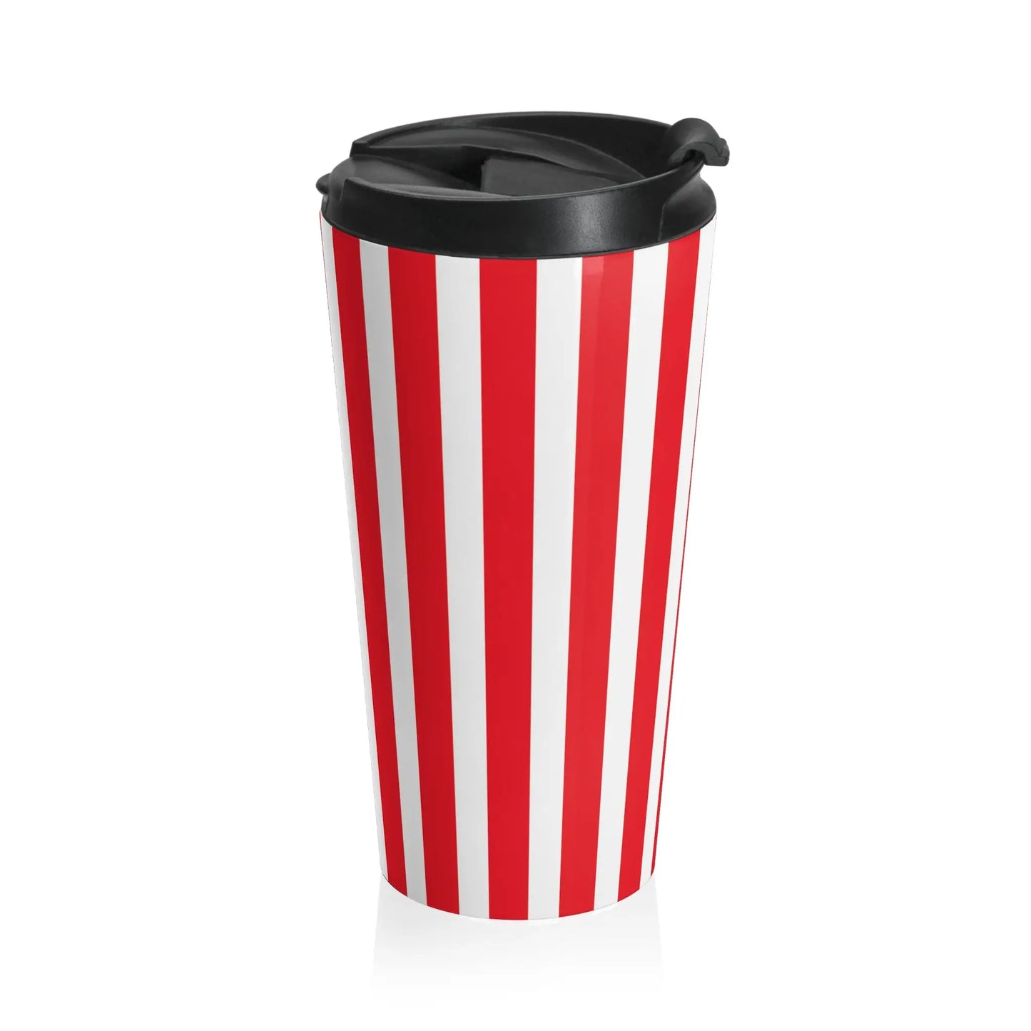 Retro striped travel mug stainless steel tumbler cup with vintage red white vertical stripes and black lid