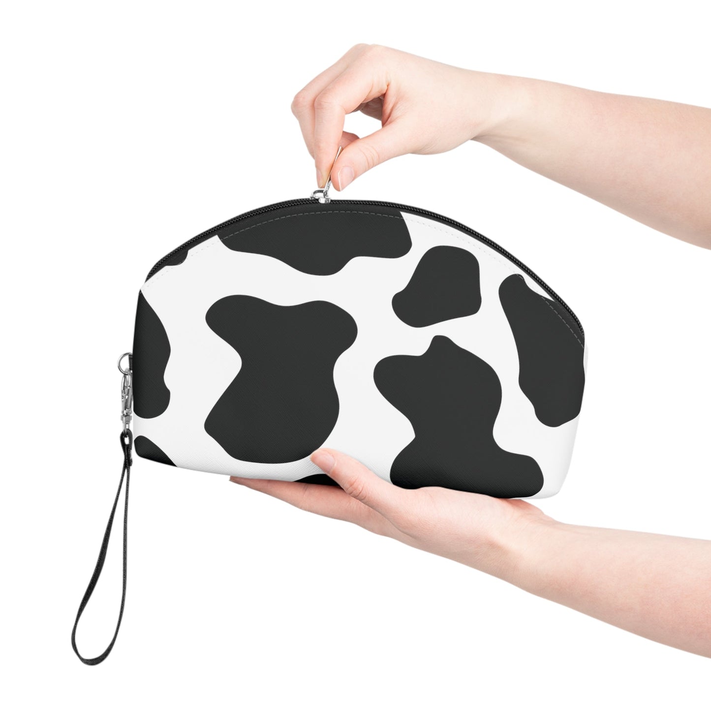 Round Black cow print Makeup Bag