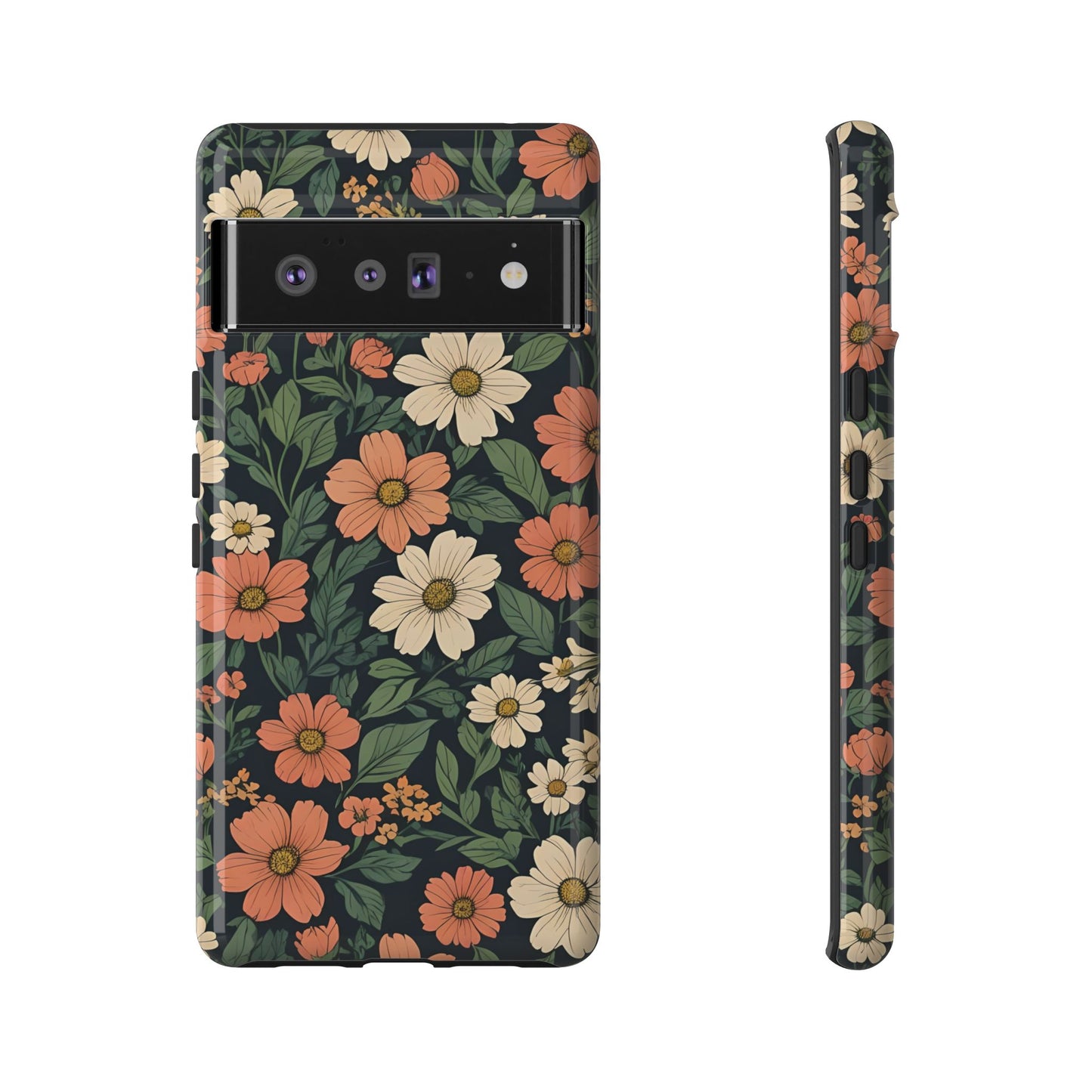 Orange & White Floral Phone Case Elegant Protection for iPhone, Samsung S and Google Pixel Phones