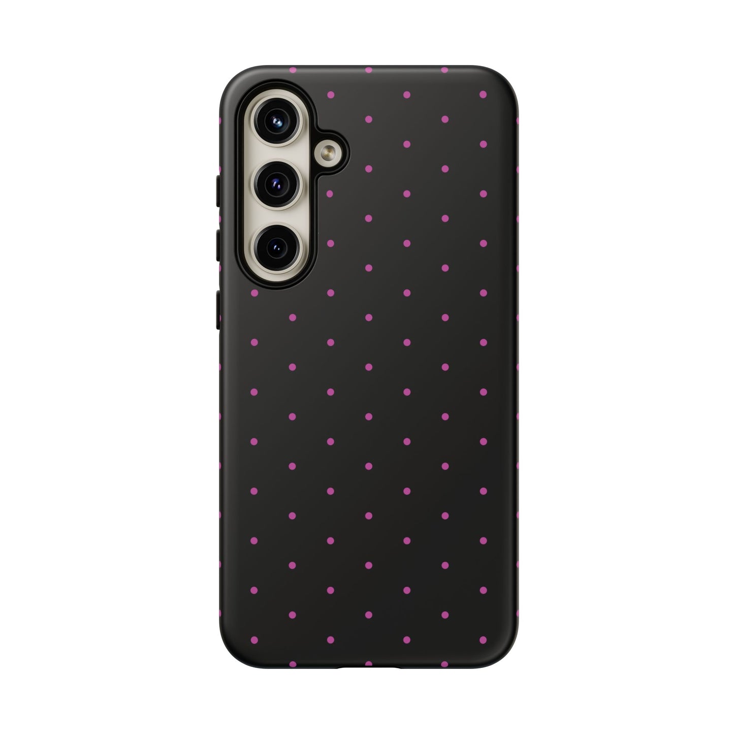 Phone Case, Elegant Pink Dot Black Tough Case for iPhone Samsung Google Pixel Phones, Protective Cover, Hard Shell, Stylish Accessories,