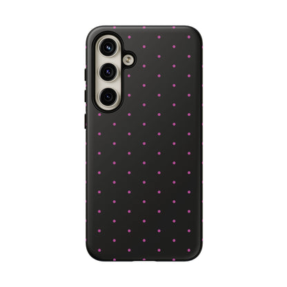 Phone Case, Elegant Pink Dot Black Tough Case for iPhone Samsung Google Pixel Phones, Protective Cover, Hard Shell, Stylish Accessories,