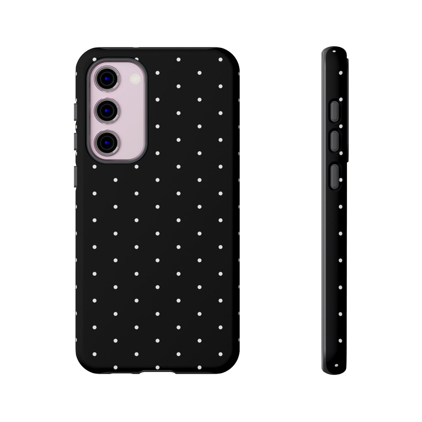 Phone Case, Elegant Black Tough Case with White Dots, Stylish Protective Cover, Minimalist Design, Gift for Her, Birthday Present, Christmas