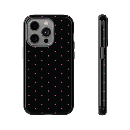 Phone Case, Elegant Pink Dot Black Tough Case for iPhone Samsung Google Pixel Phones, Protective Cover, Hard Shell, Stylish Accessories,