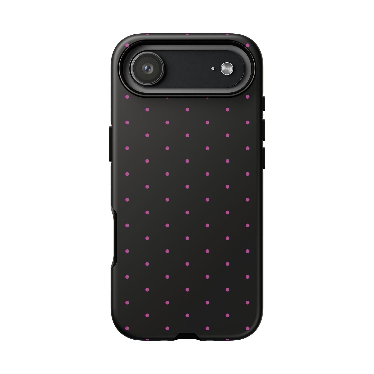 Phone Case, Elegant Pink Dot Black Tough Case for iPhone Samsung Google Pixel Phones, Protective Cover, Hard Shell, Stylish Accessories,