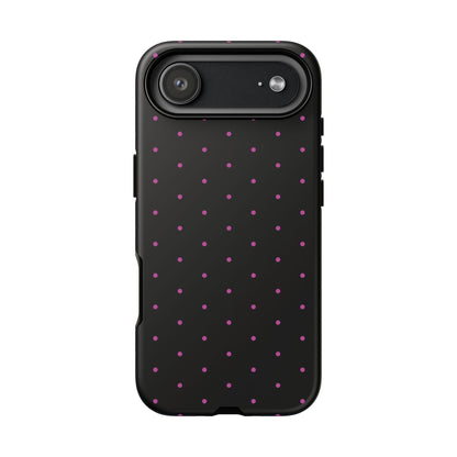 Phone Case, Elegant Pink Dot Black Tough Case for iPhone Samsung Google Pixel Phones, Protective Cover, Hard Shell, Stylish Accessories,