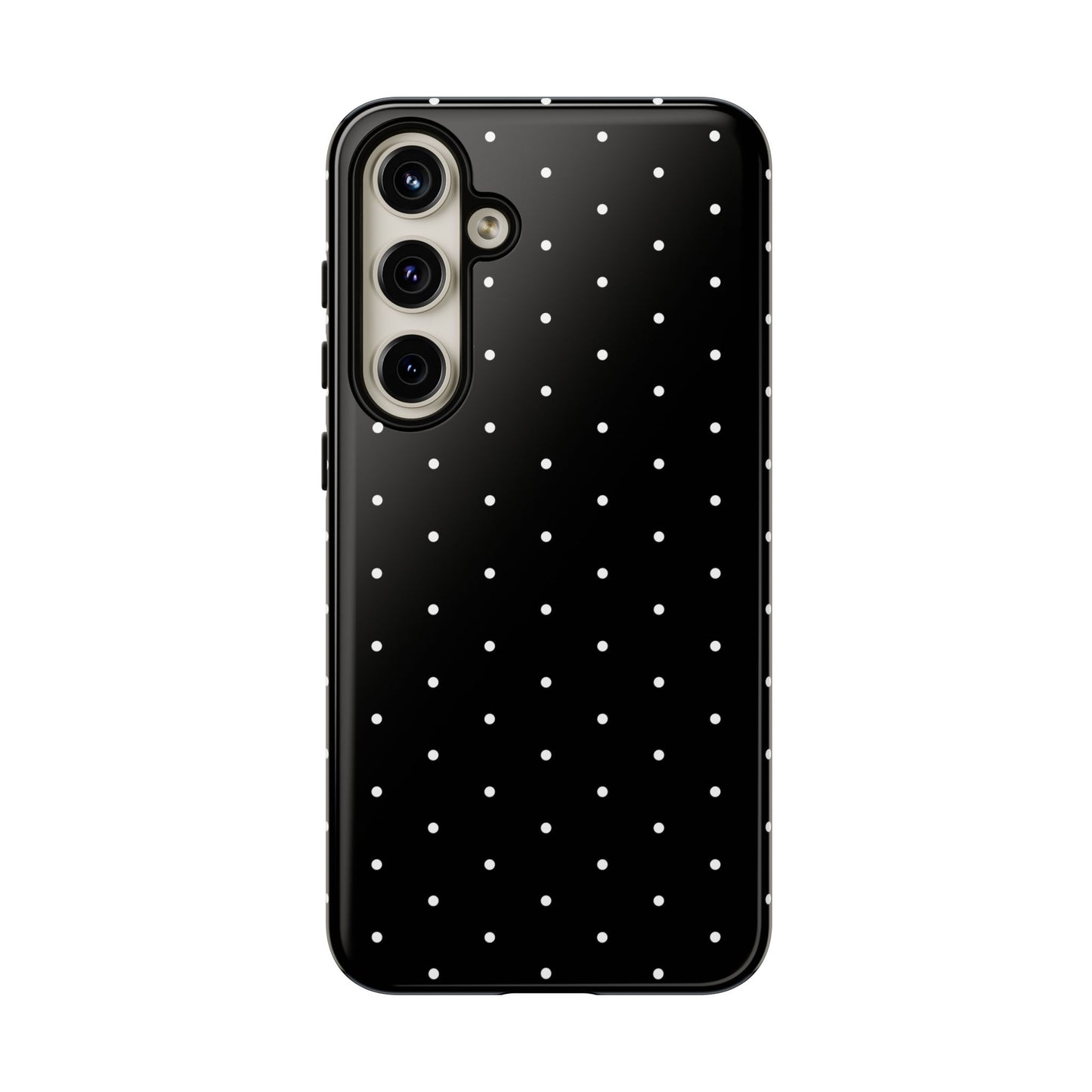 Phone Case, Elegant Black Tough Case with White Dots, Stylish Protective Cover, Minimalist Design, Gift for Her, Birthday Present, Christmas