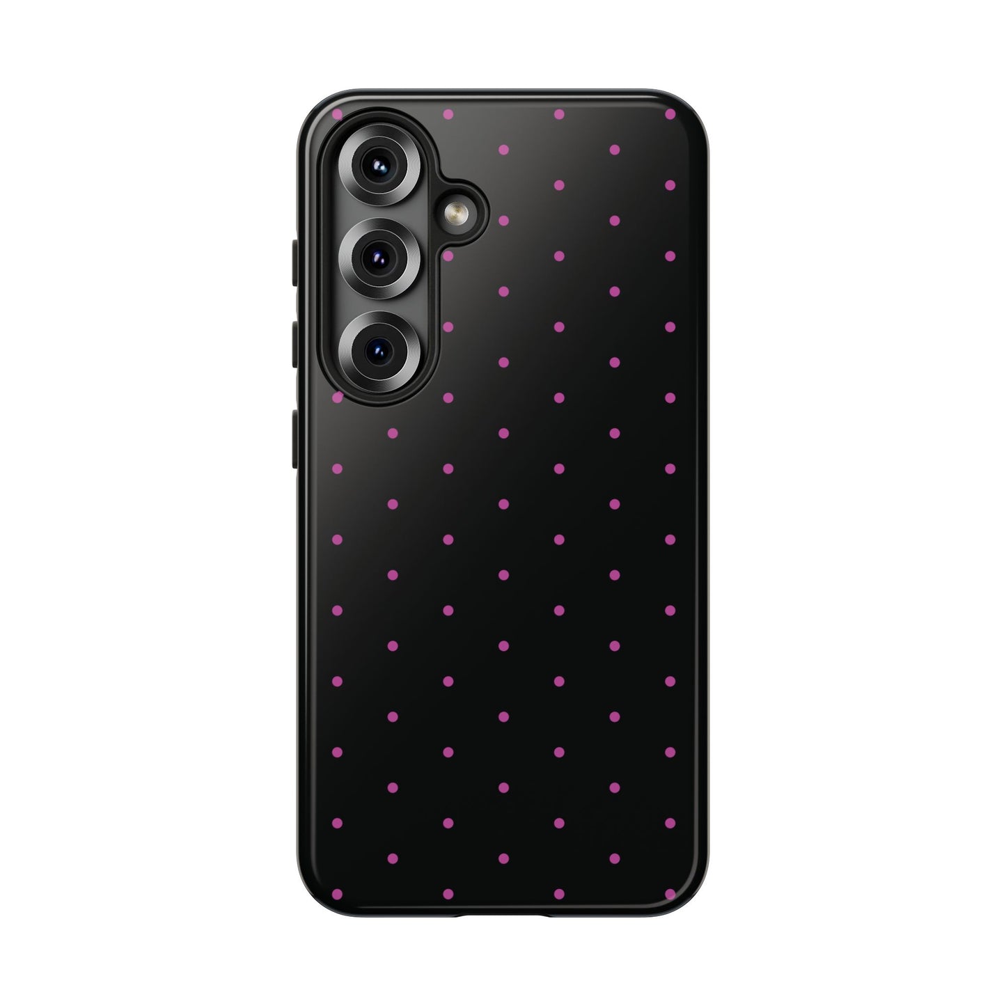 Phone Case, Elegant Pink Dot Black Tough Case for iPhone Samsung Google Pixel Phones, Protective Cover, Hard Shell, Stylish Accessories,