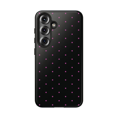 Phone Case, Elegant Pink Dot Black Tough Case for iPhone Samsung Google Pixel Phones, Protective Cover, Hard Shell, Stylish Accessories,