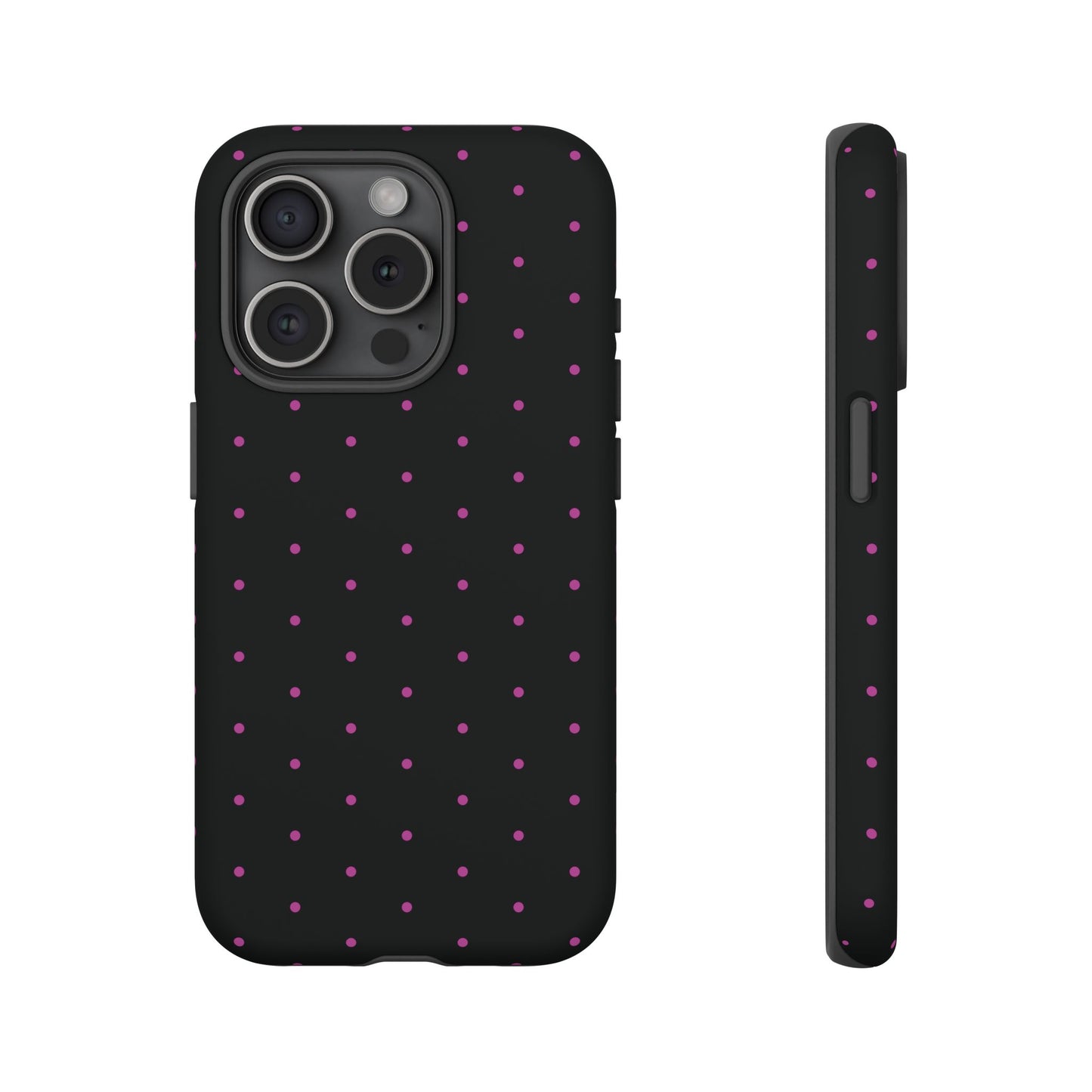 Phone Case, Elegant Pink Dot Black Tough Case for iPhone Samsung Google Pixel Phones, Protective Cover, Hard Shell, Stylish Accessories,