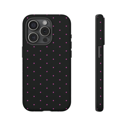 Phone Case, Elegant Pink Dot Black Tough Case for iPhone Samsung Google Pixel Phones, Protective Cover, Hard Shell, Stylish Accessories,
