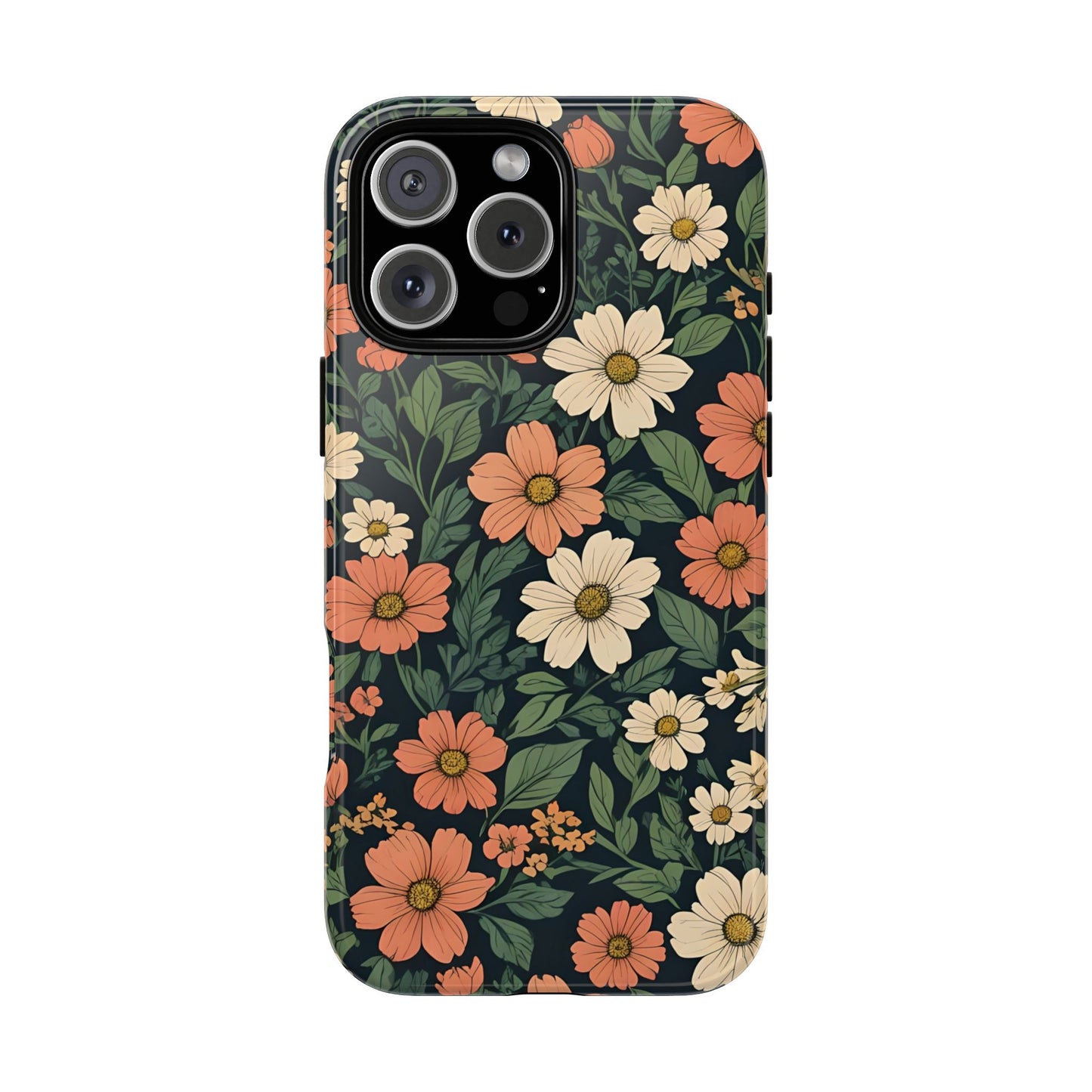 Orange & White Floral Phone Case Elegant Protection for iPhone, Samsung S and Google Pixel Phones