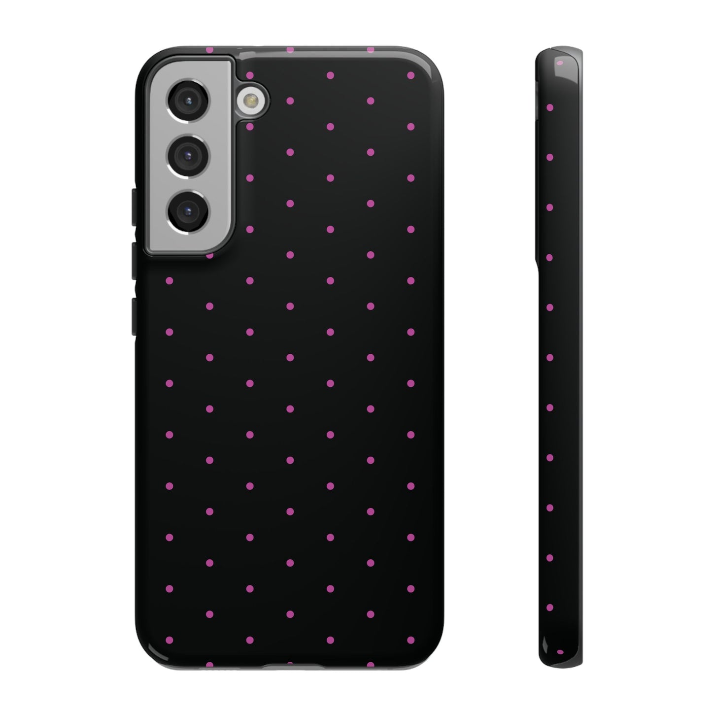 Phone Case, Elegant Pink Dot Black Tough Case for iPhone Samsung Google Pixel Phones, Protective Cover, Hard Shell, Stylish Accessories,