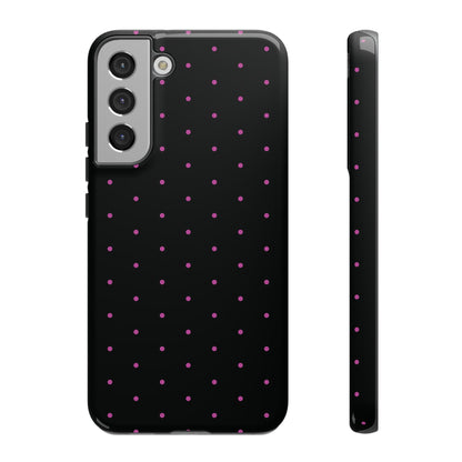 Phone Case, Elegant Pink Dot Black Tough Case for iPhone Samsung Google Pixel Phones, Protective Cover, Hard Shell, Stylish Accessories,
