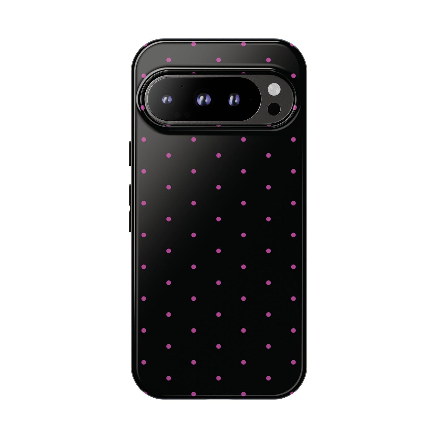 Phone Case, Elegant Pink Dot Black Tough Case for iPhone Samsung Google Pixel Phones, Protective Cover, Hard Shell, Stylish Accessories,