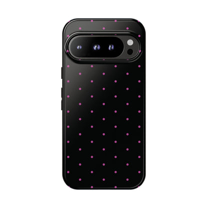 Phone Case, Elegant Pink Dot Black Tough Case for iPhone Samsung Google Pixel Phones, Protective Cover, Hard Shell, Stylish Accessories,