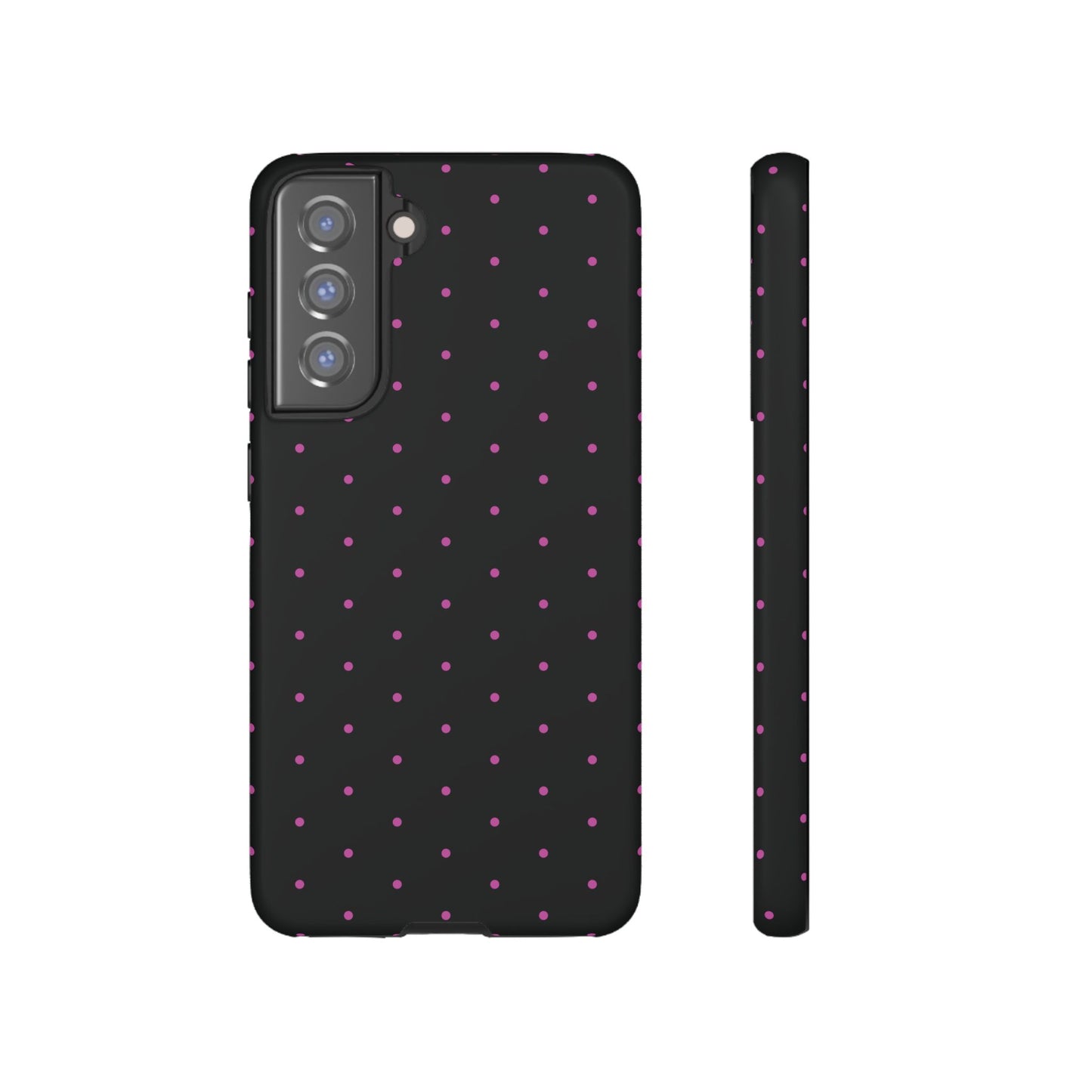 Phone Case, Elegant Pink Dot Black Tough Case for iPhone Samsung Google Pixel Phones, Protective Cover, Hard Shell, Stylish Accessories,