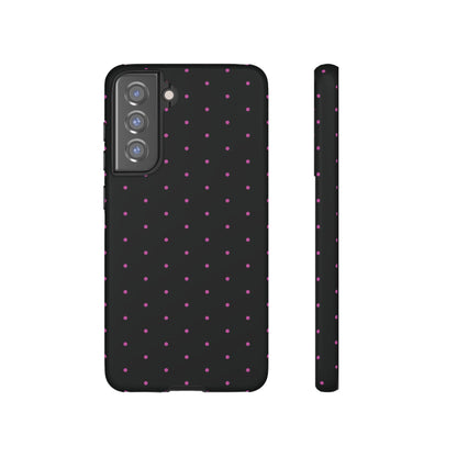 Phone Case, Elegant Pink Dot Black Tough Case for iPhone Samsung Google Pixel Phones, Protective Cover, Hard Shell, Stylish Accessories,