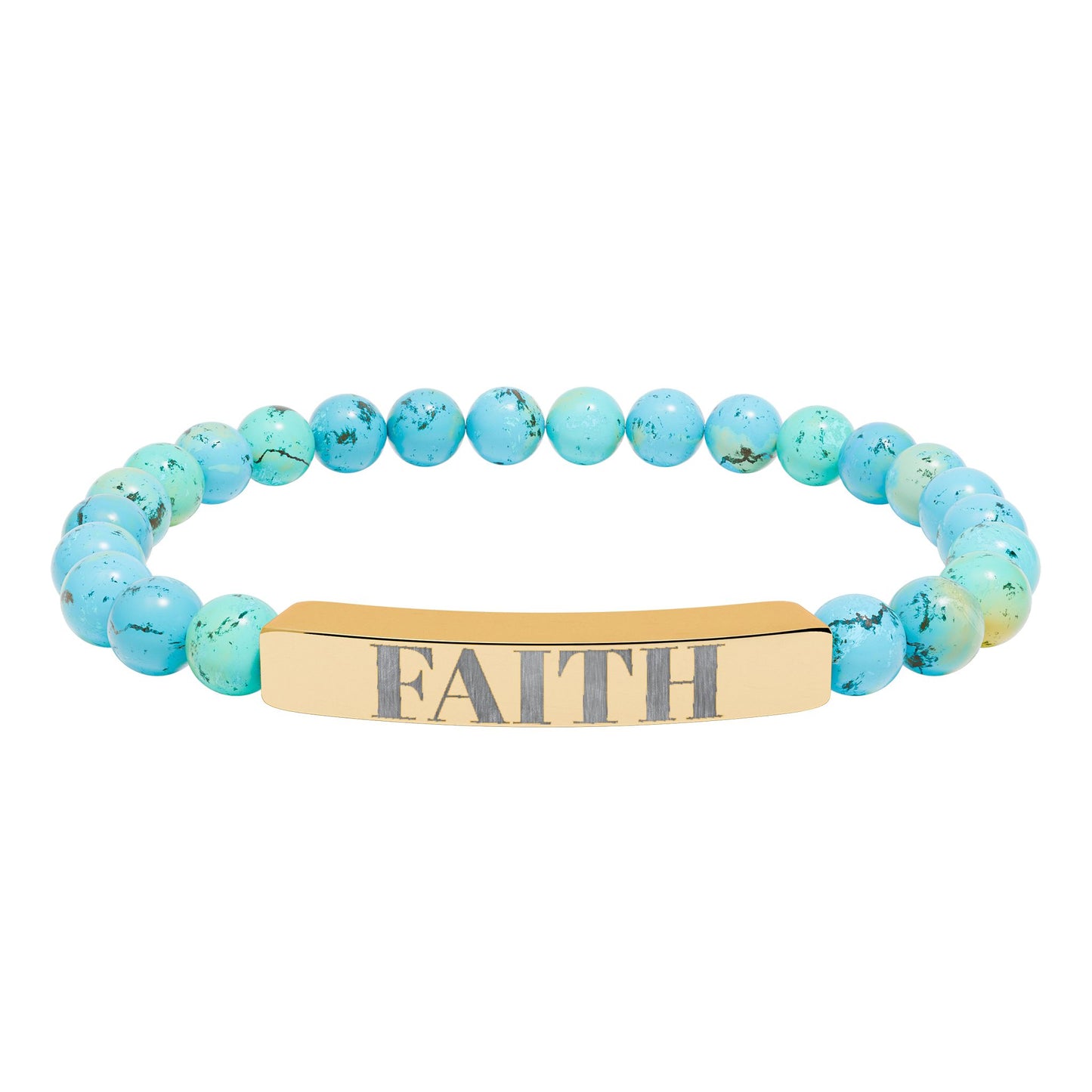 Faith Engraved Stone Stretch Bracelet | Natural Bead Bar Bracelet