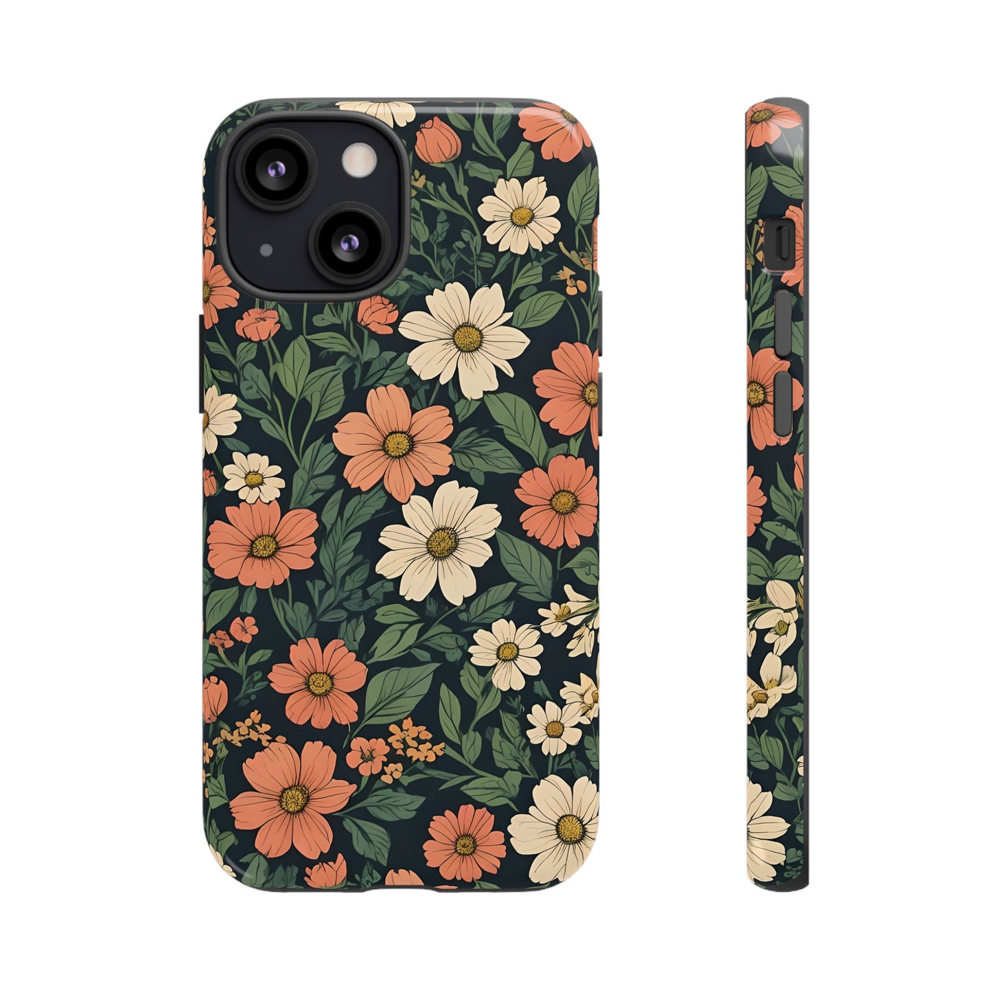 Orange & White Floral Phone Case Elegant Protection for iPhone, Samsung S and Google Pixel Phones