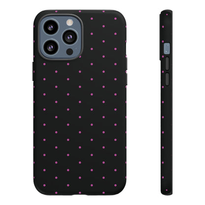 Phone Case, Elegant Pink Dot Black Tough Case for iPhone Samsung Google Pixel Phones, Protective Cover, Hard Shell, Stylish Accessories,