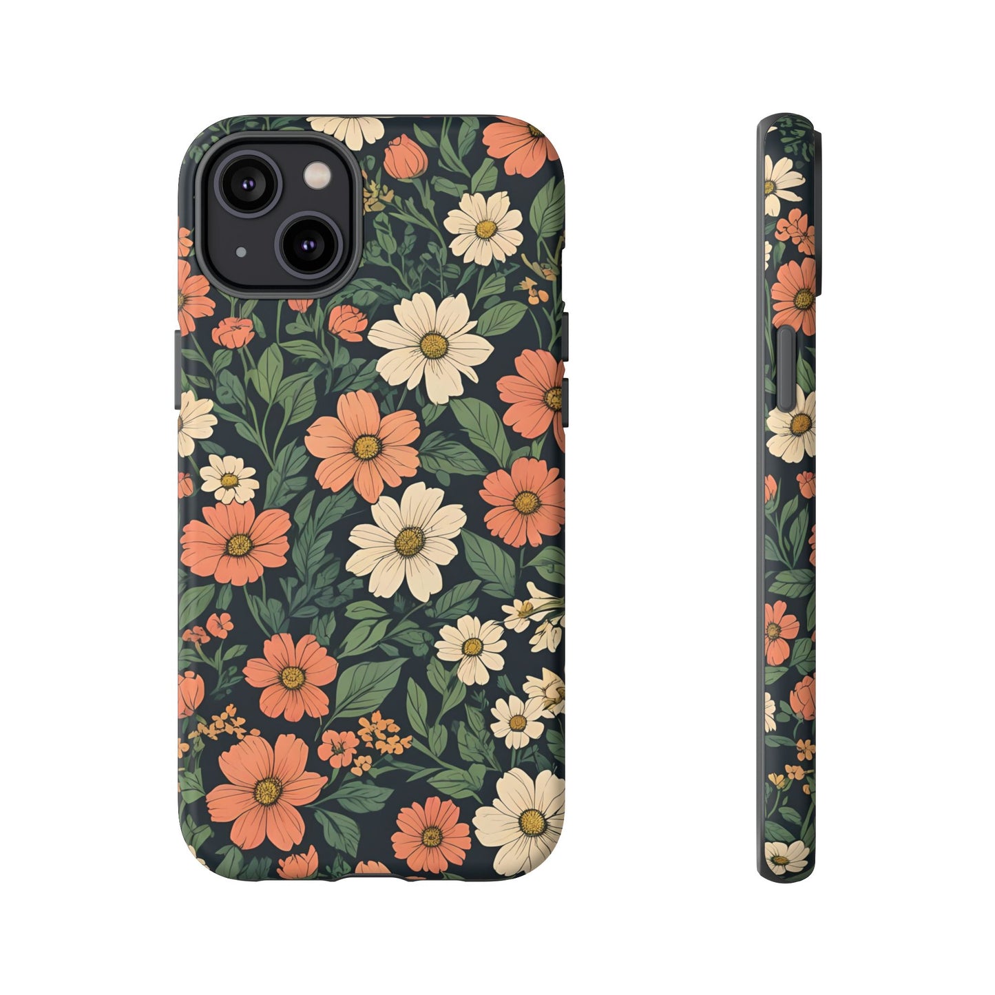Orange & White Floral Phone Case Elegant Protection for iPhone, Samsung S and Google Pixel Phones