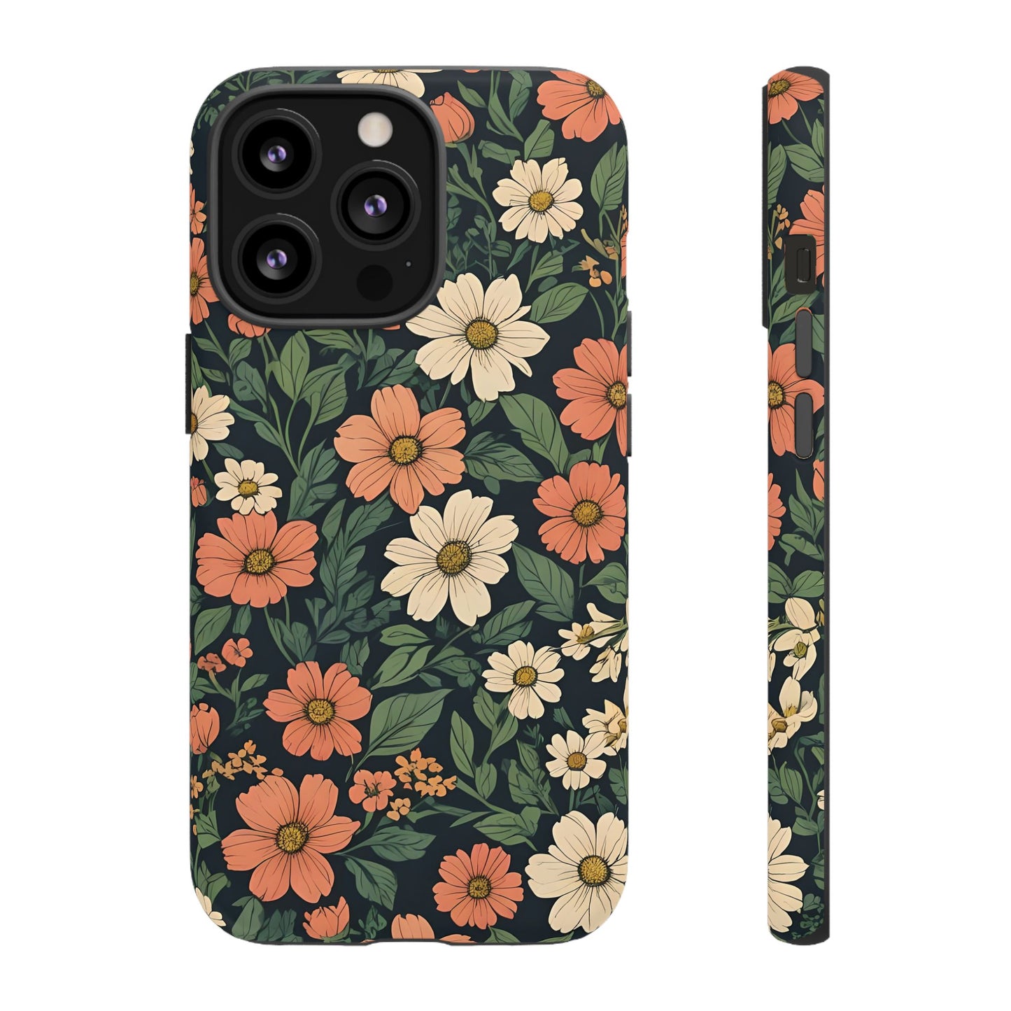 Orange & White Floral Phone Case Elegant Protection for iPhone, Samsung S and Google Pixel Phones