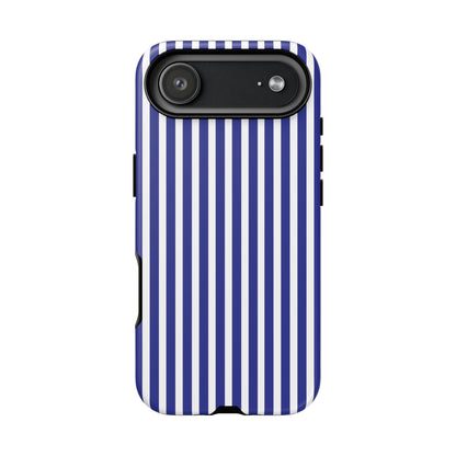 Phone Case, Blue White Striped Tough Case Cover, Protective Phone Cover, Hard Shell Phone Case, Phone Accessories, Phone Protector