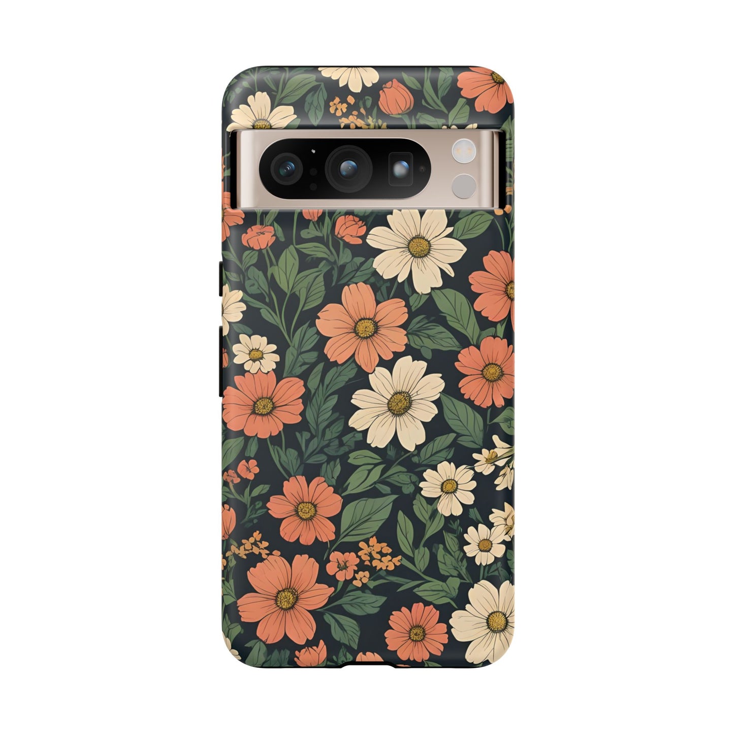 Orange & White Floral Phone Case Elegant Protection for iPhone, Samsung S and Google Pixel Phones