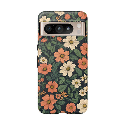 Orange & White Floral Phone Case Elegant Protection for iPhone, Samsung S and Google Pixel Phones