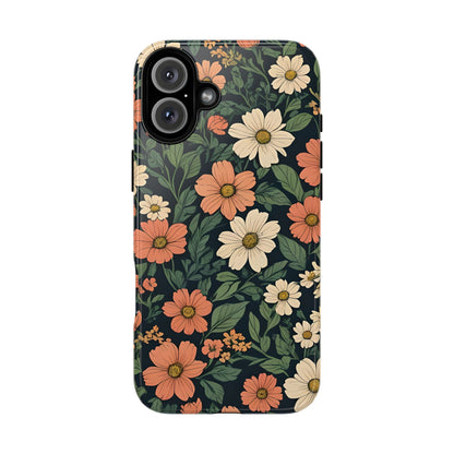 Orange & White Floral Phone Case Elegant Protection for iPhone, Samsung S and Google Pixel Phones