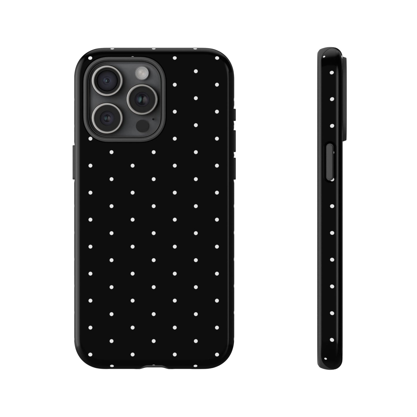 Phone Case, Elegant Black Tough Case with White Dots, Stylish Protective Cover, Minimalist Design, Gift for Her, Birthday Present, Christmas