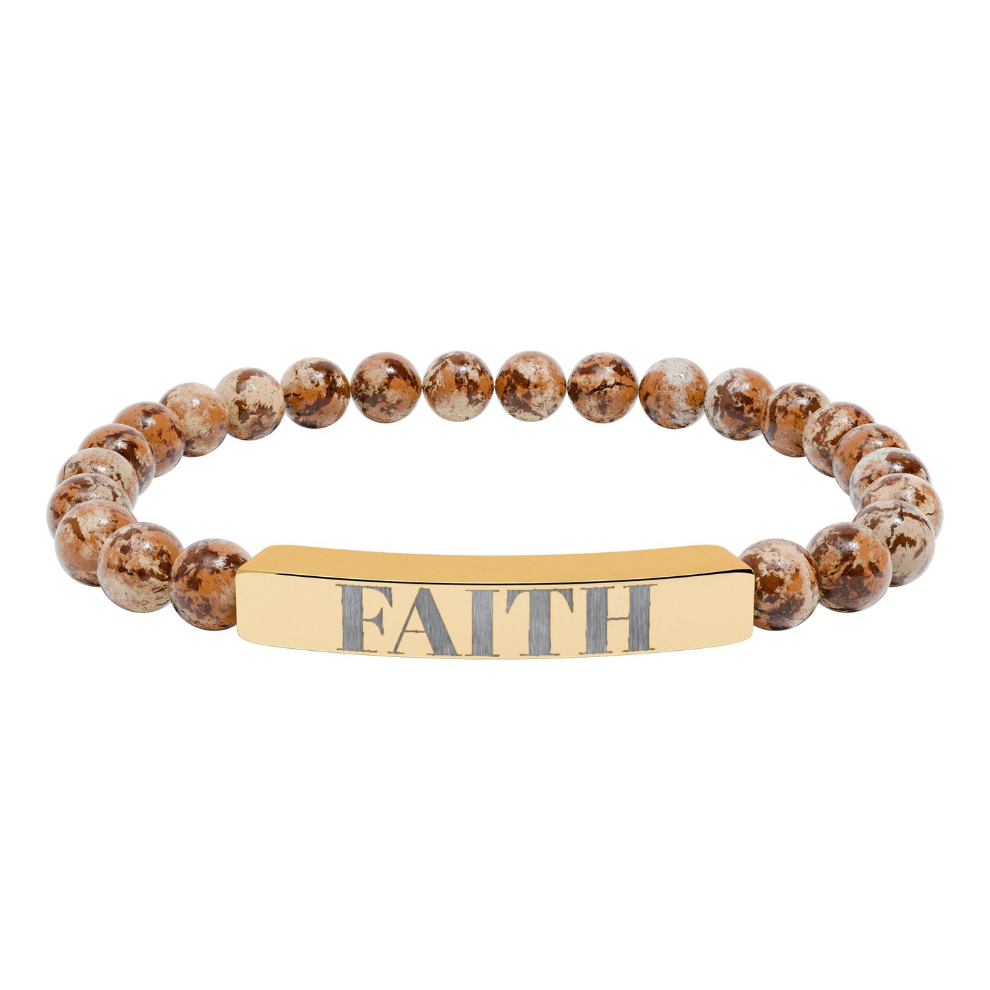 Faith Engraved Stone Stretch Bracelet | Natural Bead Bar Bracelet