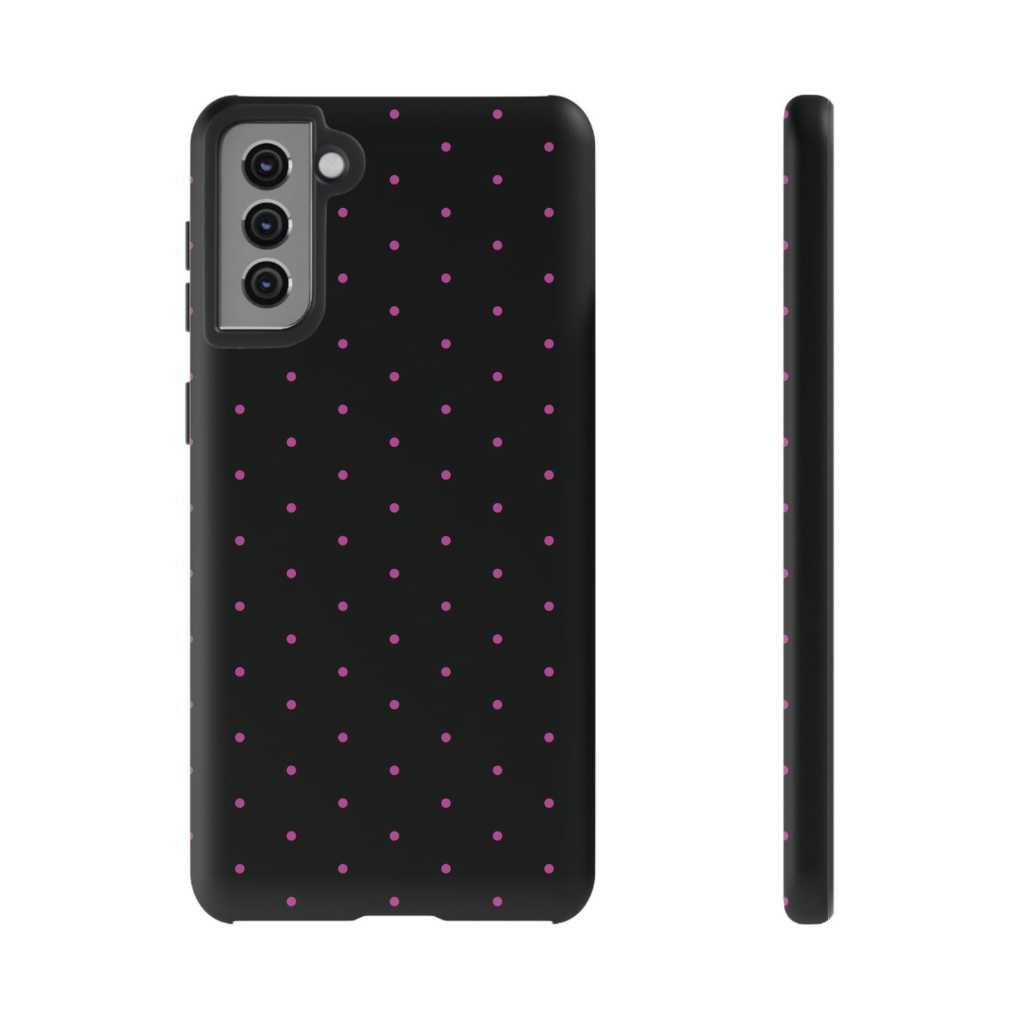 Phone Case, Elegant Pink Dot Black Tough Case for iPhone Samsung Google Pixel Phones, Protective Cover, Hard Shell, Stylish Accessories,