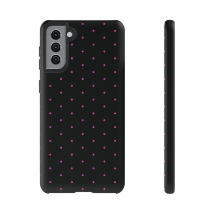 Phone Case, Elegant Pink Dot Black Tough Case for iPhone Samsung Google Pixel Phones, Protective Cover, Hard Shell, Stylish Accessories,