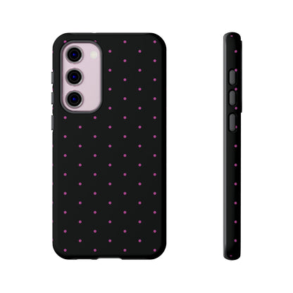 Phone Case, Elegant Pink Dot Black Tough Case for iPhone Samsung Google Pixel Phones, Protective Cover, Hard Shell, Stylish Accessories,