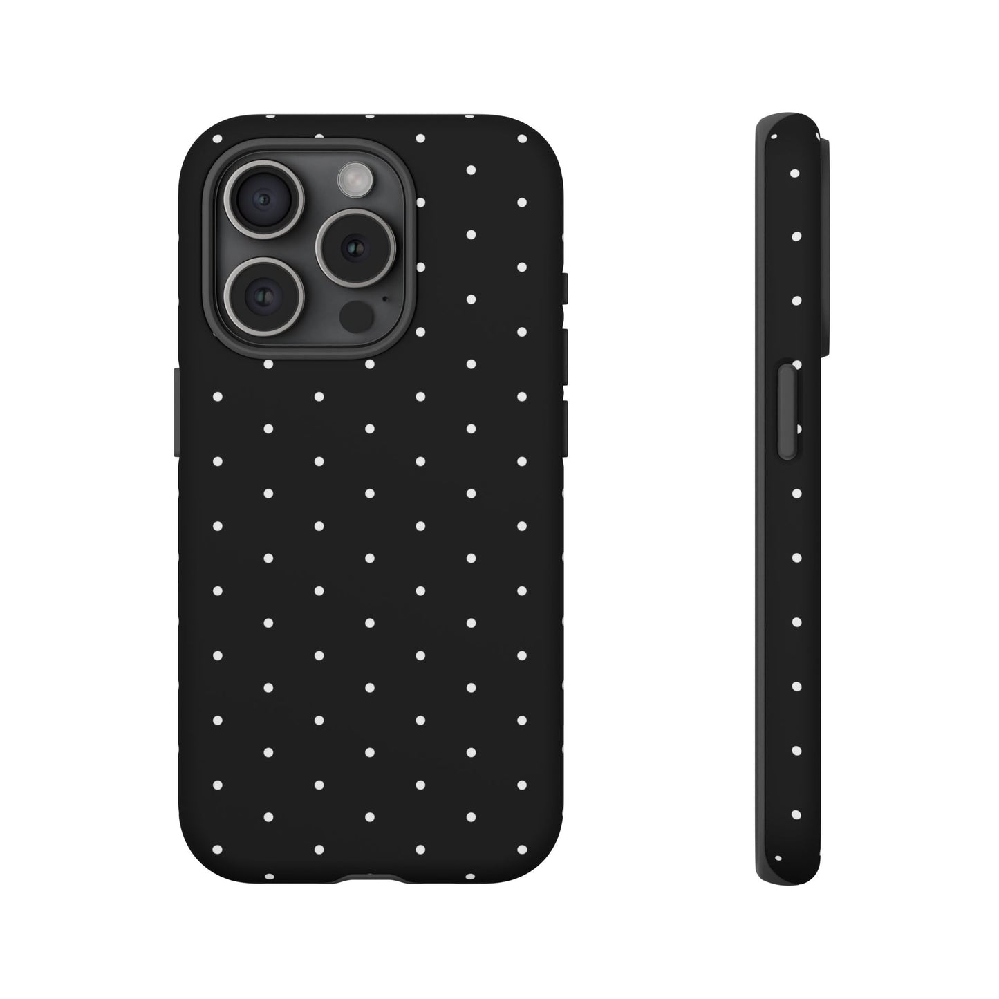 Phone Case, Elegant Black Tough Case with White Dots, Stylish Protective Cover, Minimalist Design, Gift for Her, Birthday Present, Christmas