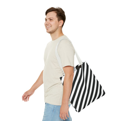 Black and White Diagonal Striped Tote Bag