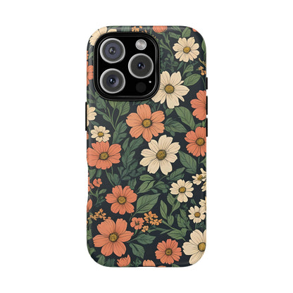 Orange & White Floral Phone Case Elegant Protection for iPhone, Samsung S and Google Pixel Phones