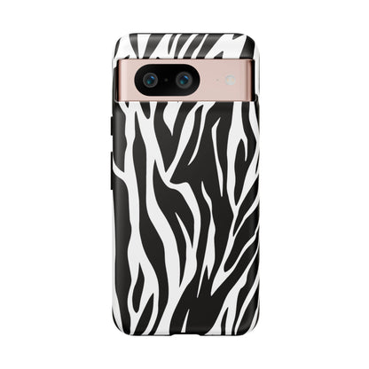 Black White Tiger Print Tough Case Cover for iPhone Samsung and Google phones.