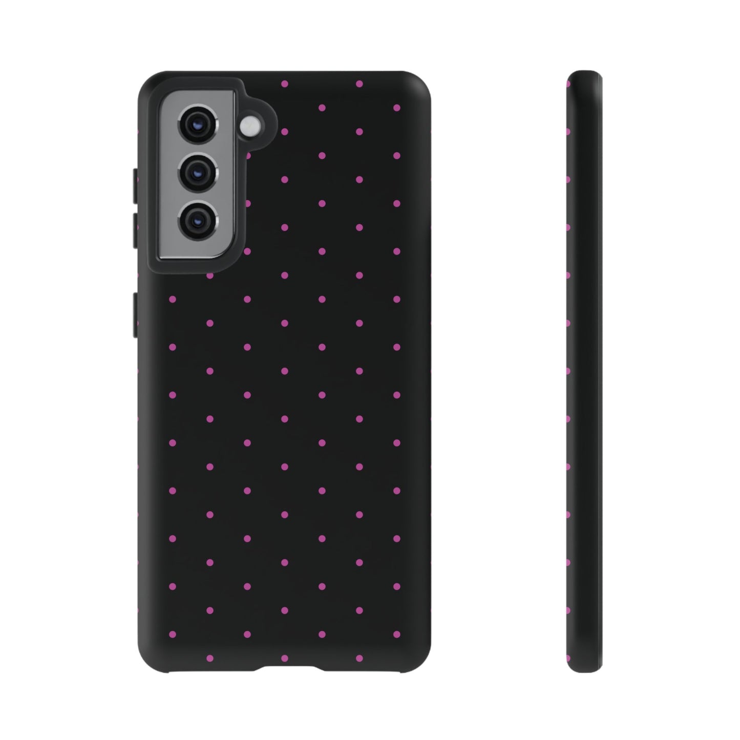 Phone Case, Elegant Pink Dot Black Tough Case for iPhone Samsung Google Pixel Phones, Protective Cover, Hard Shell, Stylish Accessories,
