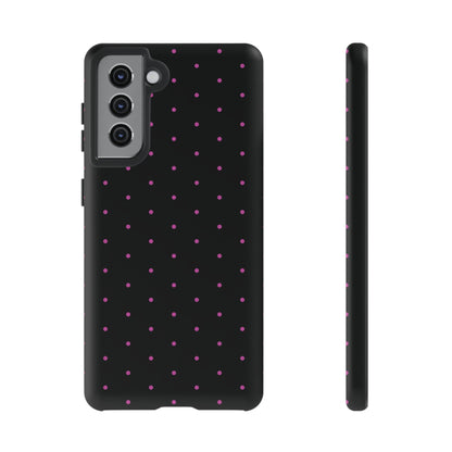 Phone Case, Elegant Pink Dot Black Tough Case for iPhone Samsung Google Pixel Phones, Protective Cover, Hard Shell, Stylish Accessories,
