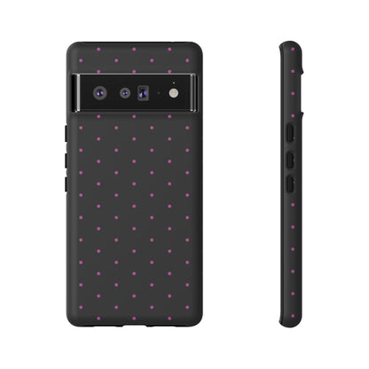 Phone Case, Elegant Pink Dot Black Tough Case for iPhone Samsung Google Pixel Phones, Protective Cover, Hard Shell, Stylish Accessories,