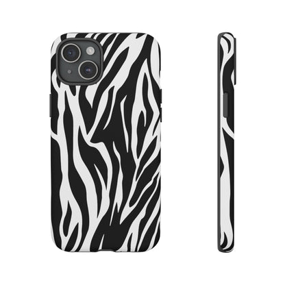 Black White Tiger Print Tough Case Cover for iPhone Samsung and Google phones.
