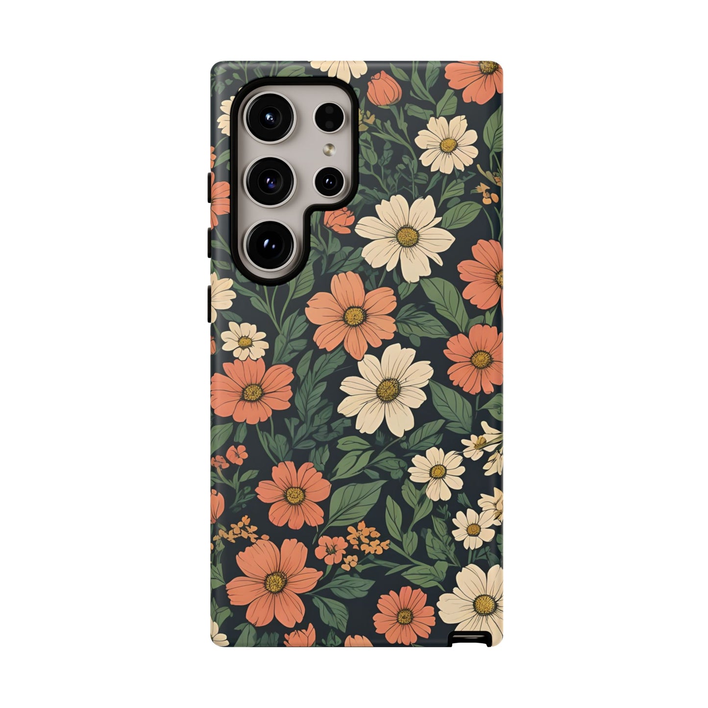 Orange & White Floral Phone Case Elegant Protection for iPhone, Samsung S and Google Pixel Phones